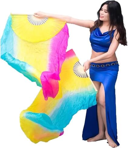 Silk Fans,Women Hand Made Belly Dance Silk Bamboo Dance Long Fan Veils Gradient Vertical Style Dance Fans(5,180 * 90cm) in Saudi Arabia