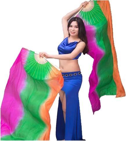 Silk Fans,Women Hand Made Belly Dance Silk Bamboo Dance Long Fan Veils Gradient Vertical Style Dance Fans(5,180 * 90cm) in Saudi Arabia