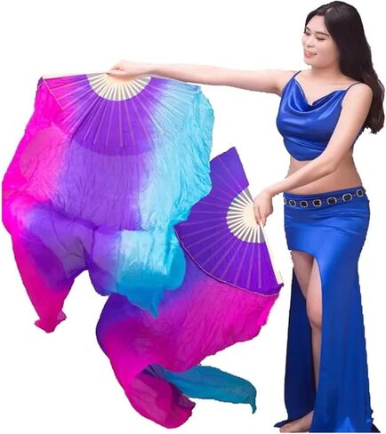 Silk Fans,Women Hand Made Belly Dance Silk Bamboo Dance Long Fan Veils Gradient Vertical Style Dance Fans(5,180 * 90cm) in Saudi Arabia