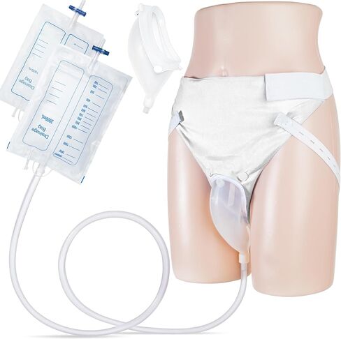 Wearable Urine Collector with Breathable Fixing Pants Silicone Collection Pouch Urinary Drainage Bags 2000ml and 1000ml Adjustable Belt Cotton Material, Elderly Men Blue in Kuwait