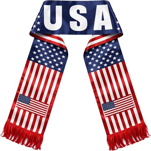 USA Soccer Scarf American Flag Satin Fan Scarf Red White Blue 5.5 x 53 In Patriotic Sports Supporter Accessory Game Day Stadium Tailgate Watch Party USA Flag Scarves for Soccer Fans in Kuwait
