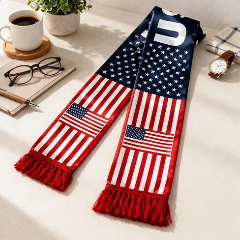 USA Soccer Scarf American Flag Satin Fan Scarf Red White Blue 5.5 x 53 In Patriotic Sports Supporter Accessory Game Day Stadium Tailgate Watch Party USA Flag Scarves for Soccer Fans in Kuwait