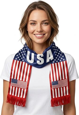 USA Soccer Scarf American Flag Satin Fan Scarf Red White Blue 5.5 x 53 In Patriotic Sports Supporter Accessory Game Day Stadium Tailgate Watch Party USA Flag Scarves for Soccer Fans in Kuwait