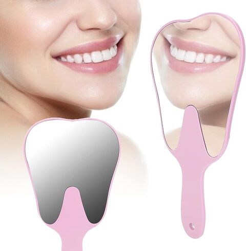 مرآة أسنان، مرايا على شكل أسنان، مقبض بتصميم لطيف، مرآة يدوية، ملحقات أسنان محمولة للنساء والرجال والأطفال (وردي) in Kuwait