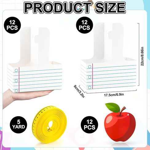 12 Set Teacher Appreciation Gifts 2 Cup Drink Carrier Disposable Cup Holders with Greeting Card Ribbon Composition Notebook Style Teacher Gift Bulk for Back to School Party Favors（Stripe,White） in Kuwait