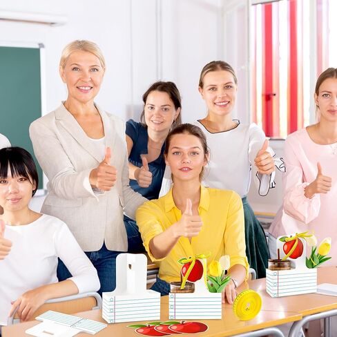 12 Set Teacher Appreciation Gifts 2 Cup Drink Carrier Disposable Cup Holders with Greeting Card Ribbon Composition Notebook Style Teacher Gift Bulk for Back to School Party Favors（Stripe,White） in Kuwait