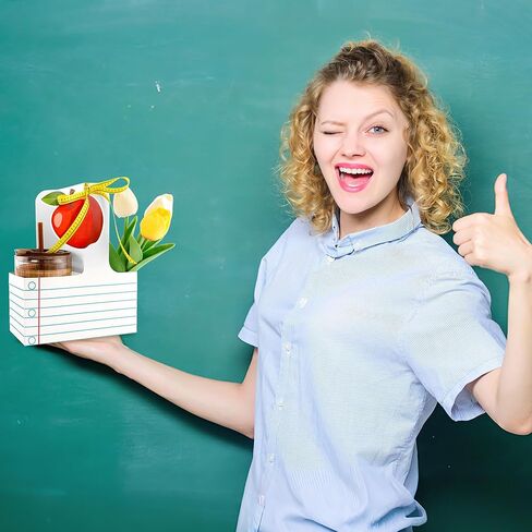 12 Set Teacher Appreciation Gifts 2 Cup Drink Carrier Disposable Cup Holders with Greeting Card Ribbon Composition Notebook Style Teacher Gift Bulk for Back to School Party Favors（Stripe,White） in Kuwait