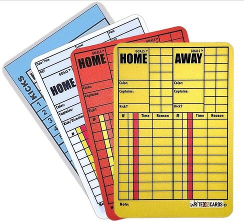 بطاقات حكم قابلة لإعادة الكتابة لكرة القدم من WRITEonCARDS، مجموعة من 4 بطاقات: أحمر/أصفر، ركلات الجزاء، بطاقة Game Record Plus (AR) in Kuwait