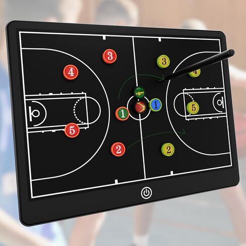 Chen's cat Basketball Coaching Board - 16" LCD Electronic Tactics Board with 12 Magnets, Waterproof Design, One-Touch Erase for Training in Kuwait