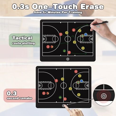 Chen's cat Basketball Coaching Board - 16" LCD Electronic Tactics Board with 12 Magnets, Waterproof Design, One-Touch Erase for Training in Kuwait