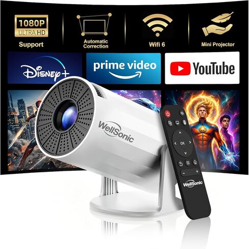 Mini Portable Projector Support 4K, 200 Ansi Outdoor & Home Movie Projector with WIFI and Bluetooth, Automatic Keystone Correction, 180°Rotatable, Compatible with HDMI USB PC Laptop in Saudi Arabia