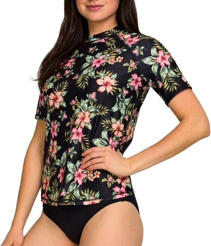 Hurley Rash Guard للنساء - قمصان سباحة سريعة الجفاف بأكمام قصيرة، عامل حماية من أشعة الشمس فوق البنفسجية 50+ Rashguard in Saudi Arabia