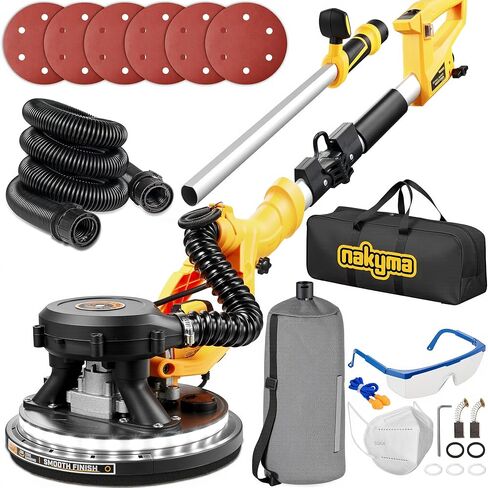 ماكينة صنفرة الحوائط الجافة، ماكينة سنفرة الحوائط الجافة الكهربائية بقدرة 950 وات 8.5 أمبير مع مجمع غبار فراغ، 9 سرعات متغيرة 800-2100 دورة في الدقيقة، مقبض قابل للطي والتمديد، ماكينة سنفرة الجدران لسقف الفشار، ماكينة سنفرة عمود الحوائط الجافة in Kuwait