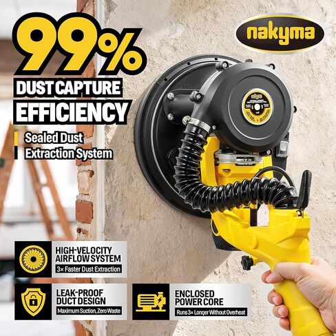 ماكينة صنفرة الحوائط الجافة، ماكينة سنفرة الحوائط الجافة الكهربائية بقدرة 950 وات 8.5 أمبير مع مجمع غبار فراغ، 9 سرعات متغيرة 800-2100 دورة في الدقيقة، مقبض قابل للطي والتمديد، ماكينة سنفرة الجدران لسقف الفشار، ماكينة سنفرة عمود الحوائط الجافة in Kuwait