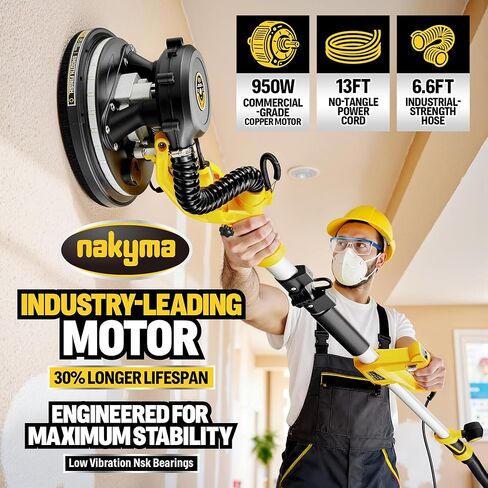 ماكينة صنفرة الحوائط الجافة، ماكينة سنفرة الحوائط الجافة الكهربائية بقدرة 950 وات 8.5 أمبير مع مجمع غبار فراغ، 9 سرعات متغيرة 800-2100 دورة في الدقيقة، مقبض قابل للطي والتمديد، ماكينة سنفرة الجدران لسقف الفشار، ماكينة سنفرة عمود الحوائط الجافة in Kuwait