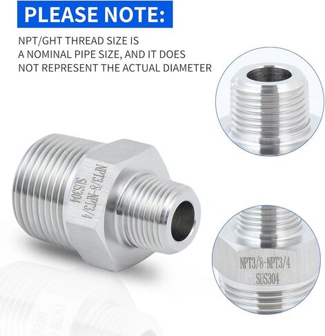 2 pack 3/8 to3/4male adapter,NPT3/8Male-NPT3/4Male nipple,Heavy-duty threaded pipe fitting, stainless steel304. in Kuwait