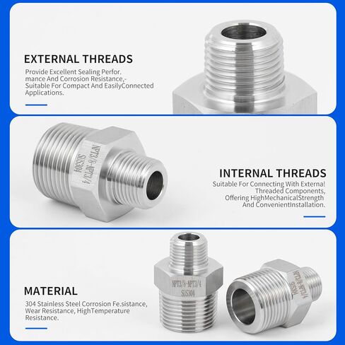 2 pack 3/8 to3/4male adapter,NPT3/8Male-NPT3/4Male nipple,Heavy-duty threaded pipe fitting, stainless steel304. in Kuwait