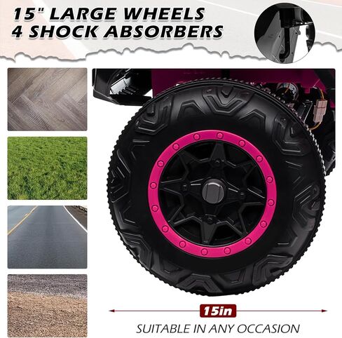 سيارة ركوب قابلة للتحويل OTTARO 24V 4WD/2WD، شاحنة مركبة كهربائية للأطفال بمقعدين مع مقعد 20 بوصة، محركات 4x100W، 4 ممتصات للصدمات، تشغيل الموسيقى، ضوء ساطع، جهاز تحكم عن بعد (وردي أرجواني) in Kuwait