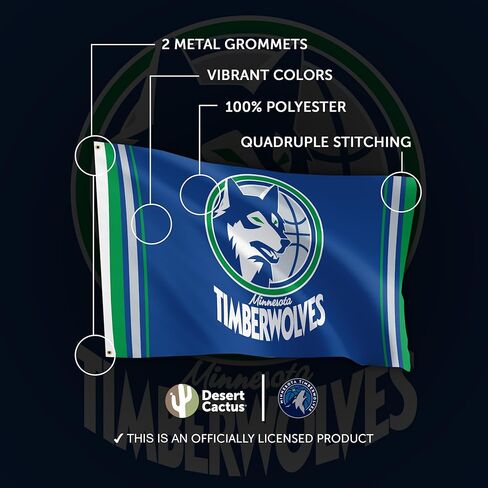 Desert Cactus Minnesota Timberwolves Flag NBA 100% Polyester Indoor Outdoor 3x5 feet National Basketball Association Team Flags (Vintage Flag K) in Saudi Arabia
