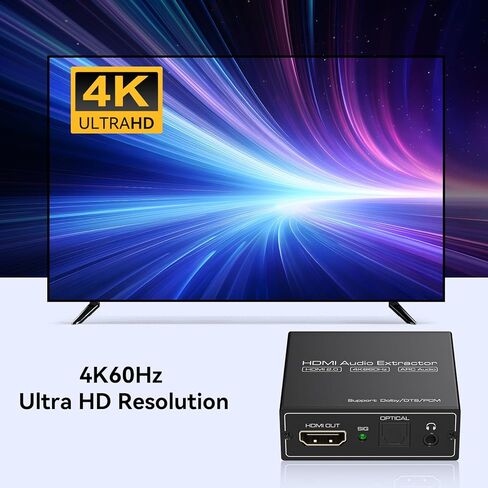 HDMI ARC Audio Extractor 4K60Hz HDMI to Optical/SPDIF 3.5mm AUX Audio Adapter Converter Splitter Support LPCM 5.1/DTS/DSD for Laptop/TV Box/DVD/PS5 in Saudi Arabia