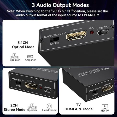 HDMI ARC Audio Extractor 4K60Hz HDMI to Optical/SPDIF 3.5mm AUX Audio Adapter Converter Splitter Support LPCM 5.1/DTS/DSD for Laptop/TV Box/DVD/PS5 in Saudi Arabia