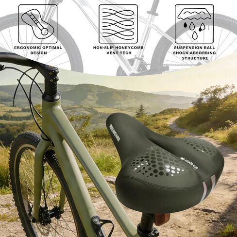 Wide Bike Seat Cushion for Men & Women -Extra Comfort Bicycle Seat,Bike Saddle for Mountain Bikes,Exercise Bikes,Electric Bikes,Road Bikes,Reflective Strip for Safer Ridding in Saudi Arabia