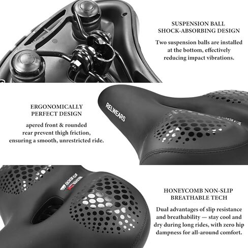 Wide Bike Seat Cushion for Men & Women -Extra Comfort Bicycle Seat,Bike Saddle for Mountain Bikes,Exercise Bikes,Electric Bikes,Road Bikes,Reflective Strip for Safer Ridding in Saudi Arabia
