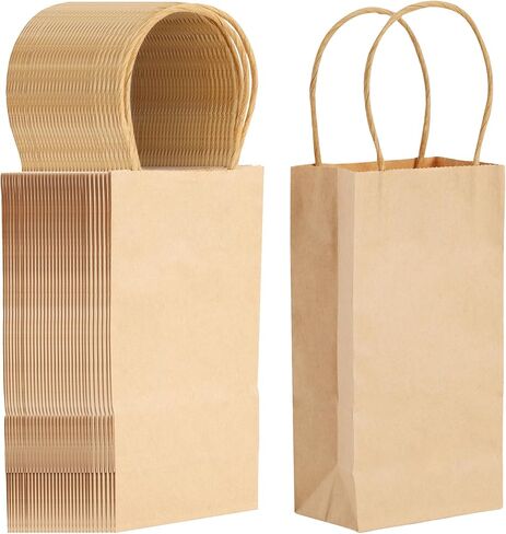 Juvale Brown Gift Bags with Handles - 100-Pack Small (3.5 x 2.4 x 7 in) - Durable 120 GSM Paper Construction - Bulk Party Favor Bags - Plain Design for DIY Decorating & Branding in Saudi Arabia