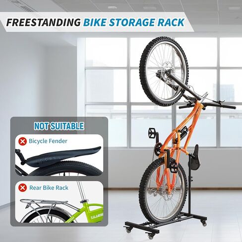 Vertical Bike Stand, Upright Bike Parking Rack Floor, Adjustable Bicycle Storage for Wheels Sizes up to 29", Freestanding Bicycle Organizer with Swivel Casters, Indoor Bike Holder for Garage Apartment in Saudi Arabia