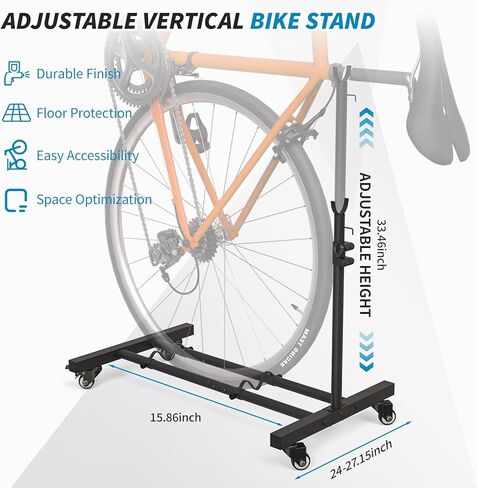 Vertical Bike Stand, Upright Bike Parking Rack Floor, Adjustable Bicycle Storage for Wheels Sizes up to 29", Freestanding Bicycle Organizer with Swivel Casters, Indoor Bike Holder for Garage Apartment in Saudi Arabia