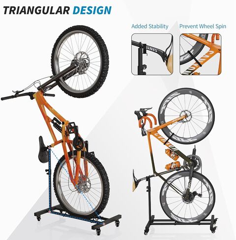Vertical Bike Stand, Upright Bike Parking Rack Floor, Adjustable Bicycle Storage for Wheels Sizes up to 29", Freestanding Bicycle Organizer with Swivel Casters, Indoor Bike Holder for Garage Apartment in Saudi Arabia
