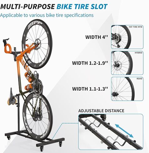 Vertical Bike Stand, Upright Bike Parking Rack Floor, Adjustable Bicycle Storage for Wheels Sizes up to 29", Freestanding Bicycle Organizer with Swivel Casters, Indoor Bike Holder for Garage Apartment in Saudi Arabia