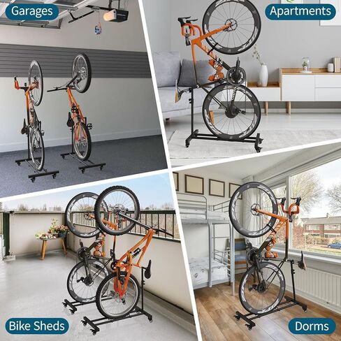 Vertical Bike Stand, Upright Bike Parking Rack Floor, Adjustable Bicycle Storage for Wheels Sizes up to 29", Freestanding Bicycle Organizer with Swivel Casters, Indoor Bike Holder for Garage Apartment in Saudi Arabia