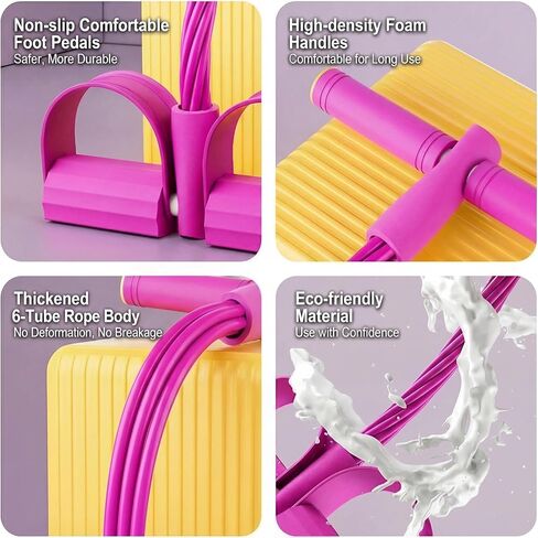 Multifunction 6-Tube Pedal Resistance Bands with Handles, Pull Up Assistance, Yoga, Ab Workout, Home Gym Equipment, Full Body Exercise Trainer for Men & Women（Pink） in Saudi Arabia