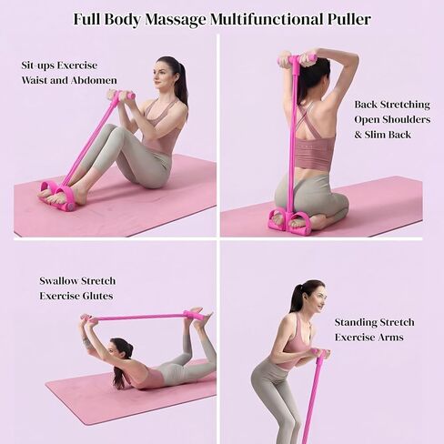 Multifunction 6-Tube Pedal Resistance Bands with Handles, Pull Up Assistance, Yoga, Ab Workout, Home Gym Equipment, Full Body Exercise Trainer for Men & Women（Pink） in Saudi Arabia