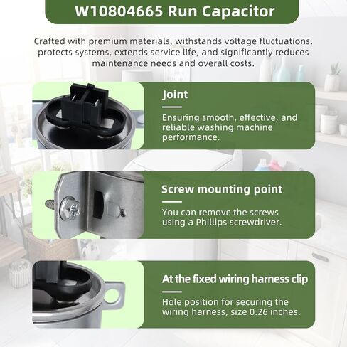 W10804665 Run Capacitor W10804665VP Washer Run Capacitor 45uF Fits for Whirlpool Kenmore Maytag Amana Replacement for AP5982845 4185285 EAP11703495 PS11703495 in Saudi Arabia