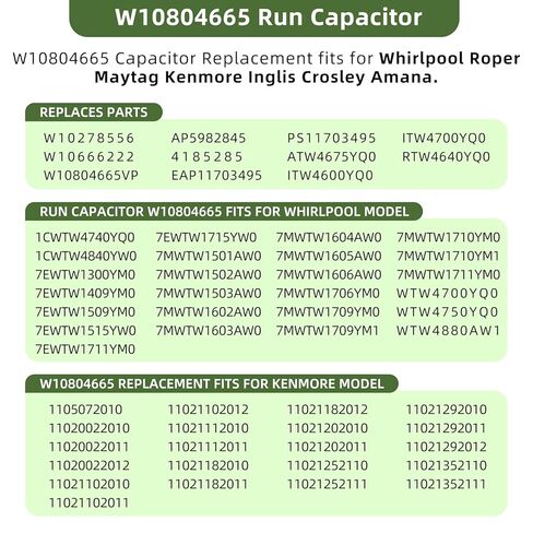 W10804665 Run Capacitor W10804665VP Washer Run Capacitor 45uF Fits for Whirlpool Kenmore Maytag Amana Replacement for AP5982845 4185285 EAP11703495 PS11703495 in Saudi Arabia