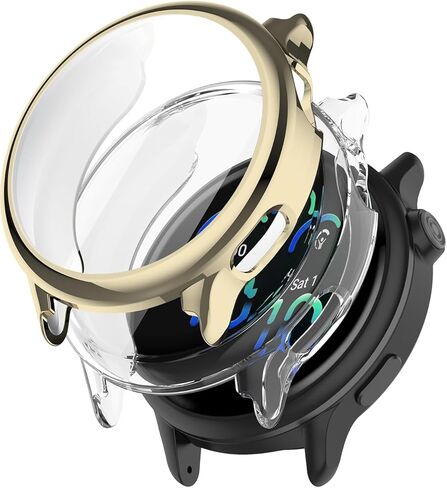 [عبوتان] حافظة Miimall متوافقة مع واقي شاشة Garmin Vivoactive 6، مقاوم للصدمات، إطار TPU ناعم مطلي بلون معدني وغطاء متين للحماية الشاملة لهاتف Vivoactive 6 (شفاف + ذهبي) in Saudi Arabia