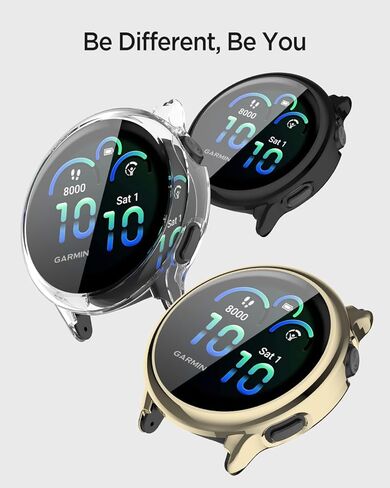 [عبوتان] حافظة Miimall متوافقة مع واقي شاشة Garmin Vivoactive 6، مقاوم للصدمات، إطار TPU ناعم مطلي بلون معدني وغطاء متين للحماية الشاملة لهاتف Vivoactive 6 (شفاف + ذهبي) in Saudi Arabia