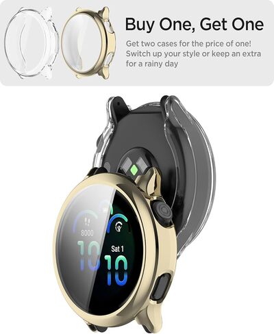 [عبوتان] حافظة Miimall متوافقة مع واقي شاشة Garmin Vivoactive 6، مقاوم للصدمات، إطار TPU ناعم مطلي بلون معدني وغطاء متين للحماية الشاملة لهاتف Vivoactive 6 (شفاف + ذهبي) in Saudi Arabia
