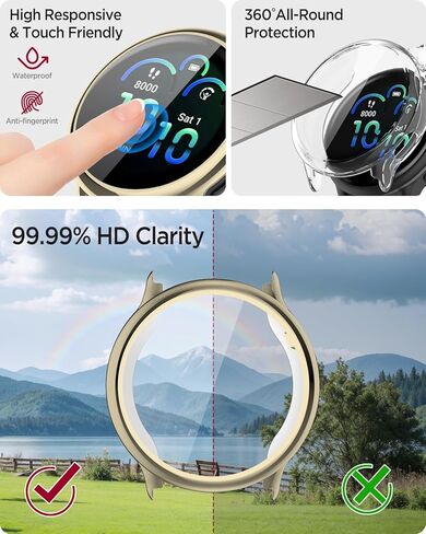 [عبوتان] حافظة Miimall متوافقة مع واقي شاشة Garmin Vivoactive 6، مقاوم للصدمات، إطار TPU ناعم مطلي بلون معدني وغطاء متين للحماية الشاملة لهاتف Vivoactive 6 (شفاف + ذهبي) in Saudi Arabia