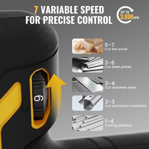Cordless Brushless Jigsaw Compatible with 20V MAX Battery (Tool Only), 3800SPM 7 Variable Speed Jig Saw, Ergonomic Barrel Grip, 4 Orbital Cutting, 0–45° Bevel Cuts, LED Light for Wood Metal in Saudi Arabia