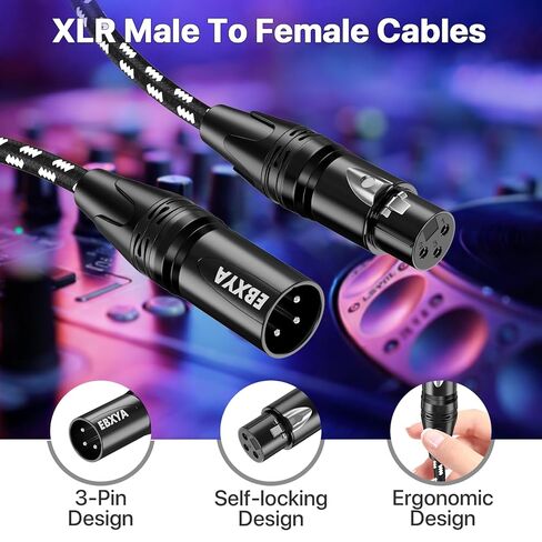 كابلات EBXYA XLR بطول 10 أقدام 4 حزم - كابل ميكروفون XLR مضفر ممتاز من الذكور إلى الإناث 3 دبابيس كابلات ميكروفون متوازنة لخلاط الميكروفون ومكبر الصوت واستوديو التسجيل in Kuwait