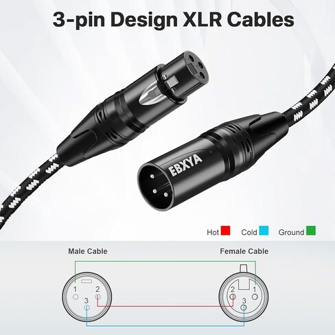كابلات EBXYA XLR بطول 10 أقدام 4 حزم - كابل ميكروفون XLR مضفر ممتاز من الذكور إلى الإناث 3 دبابيس كابلات ميكروفون متوازنة لخلاط الميكروفون ومكبر الصوت واستوديو التسجيل in Kuwait