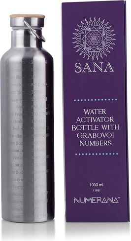 SANA Numerana Grabovoi Water Bottle 1L (34 oz) Stainless Steel | Water Activator Bottle Double-Walled Insulated Silver Bottle with Engraved Grabovoi Numbers (2.0 Version) in Saudi Arabia