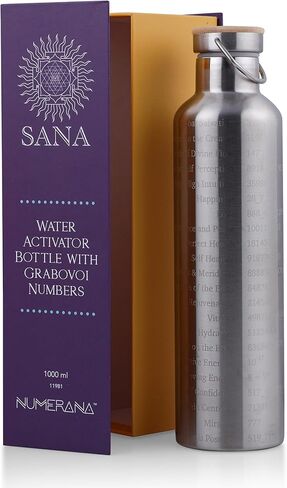 SANA Numerana Grabovoi Water Bottle 1L (34 oz) Stainless Steel | Water Activator Bottle Double-Walled Insulated Silver Bottle with Engraved Grabovoi Numbers (2.0 Version) in Saudi Arabia