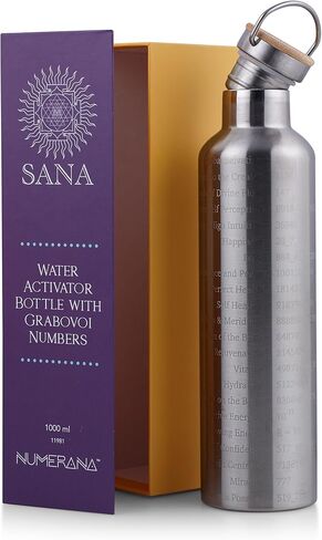 SANA Numerana Grabovoi Water Bottle 1L (34 oz) Stainless Steel | Water Activator Bottle Double-Walled Insulated Silver Bottle with Engraved Grabovoi Numbers (2.0 Version) in Saudi Arabia