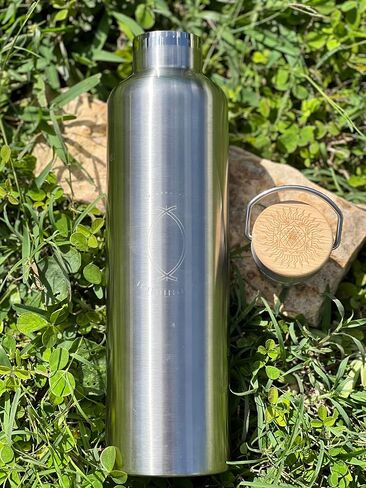 SANA Numerana Grabovoi Water Bottle 1L (34 oz) Stainless Steel | Water Activator Bottle Double-Walled Insulated Silver Bottle with Engraved Grabovoi Numbers (2.0 Version) in Saudi Arabia