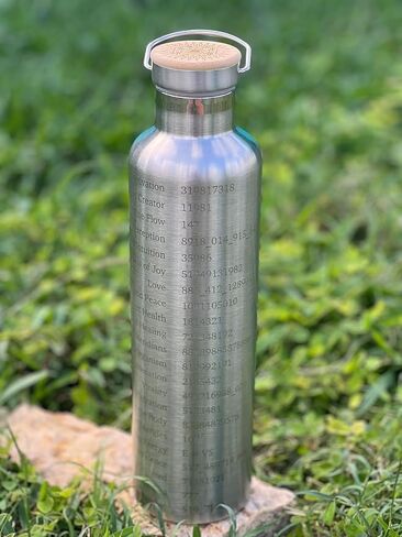 SANA Numerana Grabovoi Water Bottle 1L (34 oz) Stainless Steel | Water Activator Bottle Double-Walled Insulated Silver Bottle with Engraved Grabovoi Numbers (2.0 Version) in Saudi Arabia