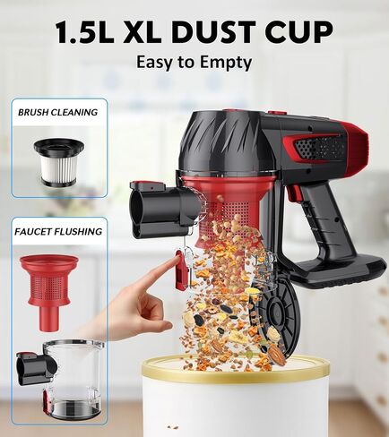 Cordless Vacuum Cleaner, 500W 45Kpa 60Mins Stick Vacuum Cleaner for Home, Self-Standing Vacuum with 1.5L Dust Cup and HEPA Filter, Anti-Tangle Brush for Hardwood Floors, Carpets, and Pet Hair in Saudi Arabia